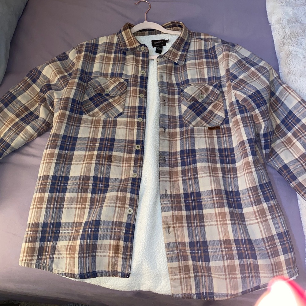 Neutral Colored fleece lined Flannel Jacket